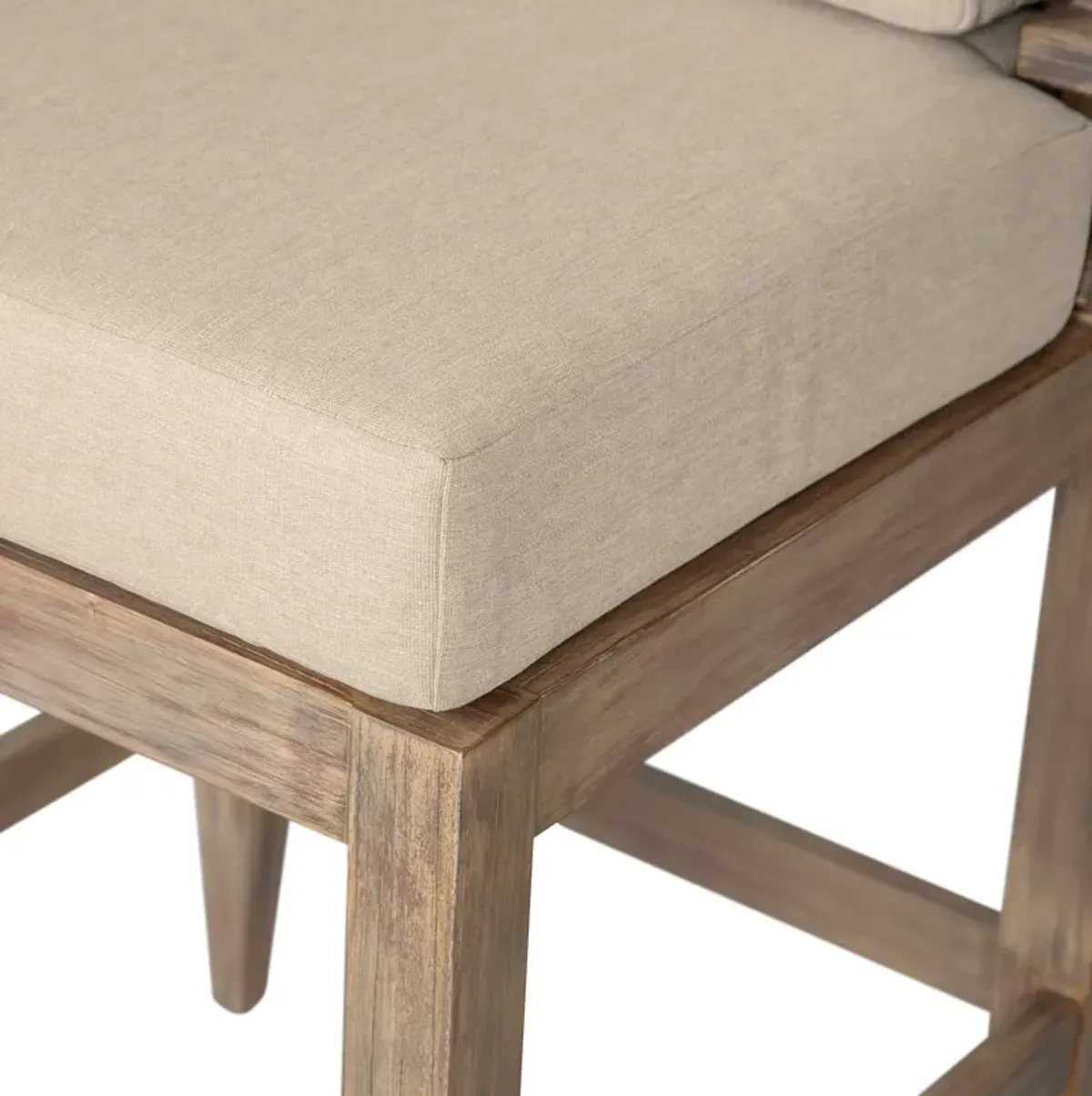 Vivid Outdoor Patio Bar Stool in Light Eucalyptus Wood with Taupe Olefin Cushions