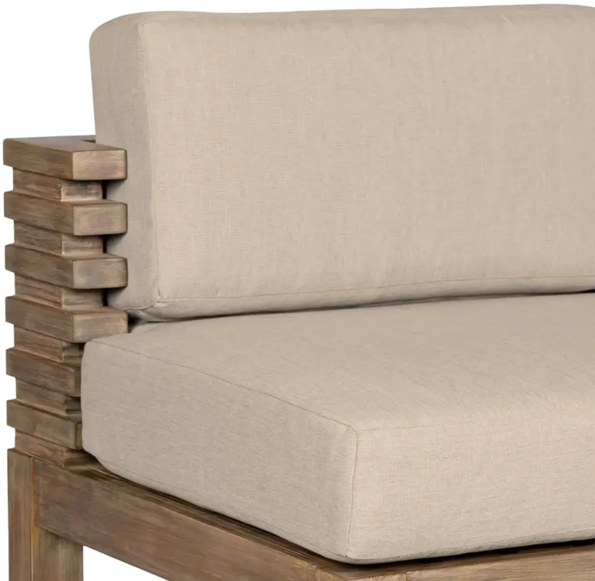 Vivid Outdoor Patio Bar Stool in Light Eucalyptus Wood with Taupe Olefin Cushions