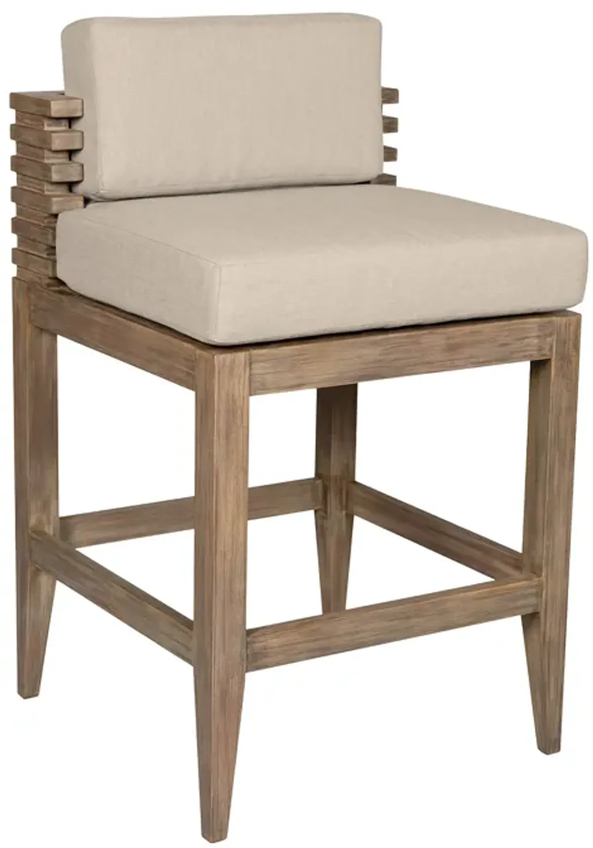 Vivid Outdoor Patio Bar Stool in Light Eucalyptus Wood with Taupe Olefin Cushions