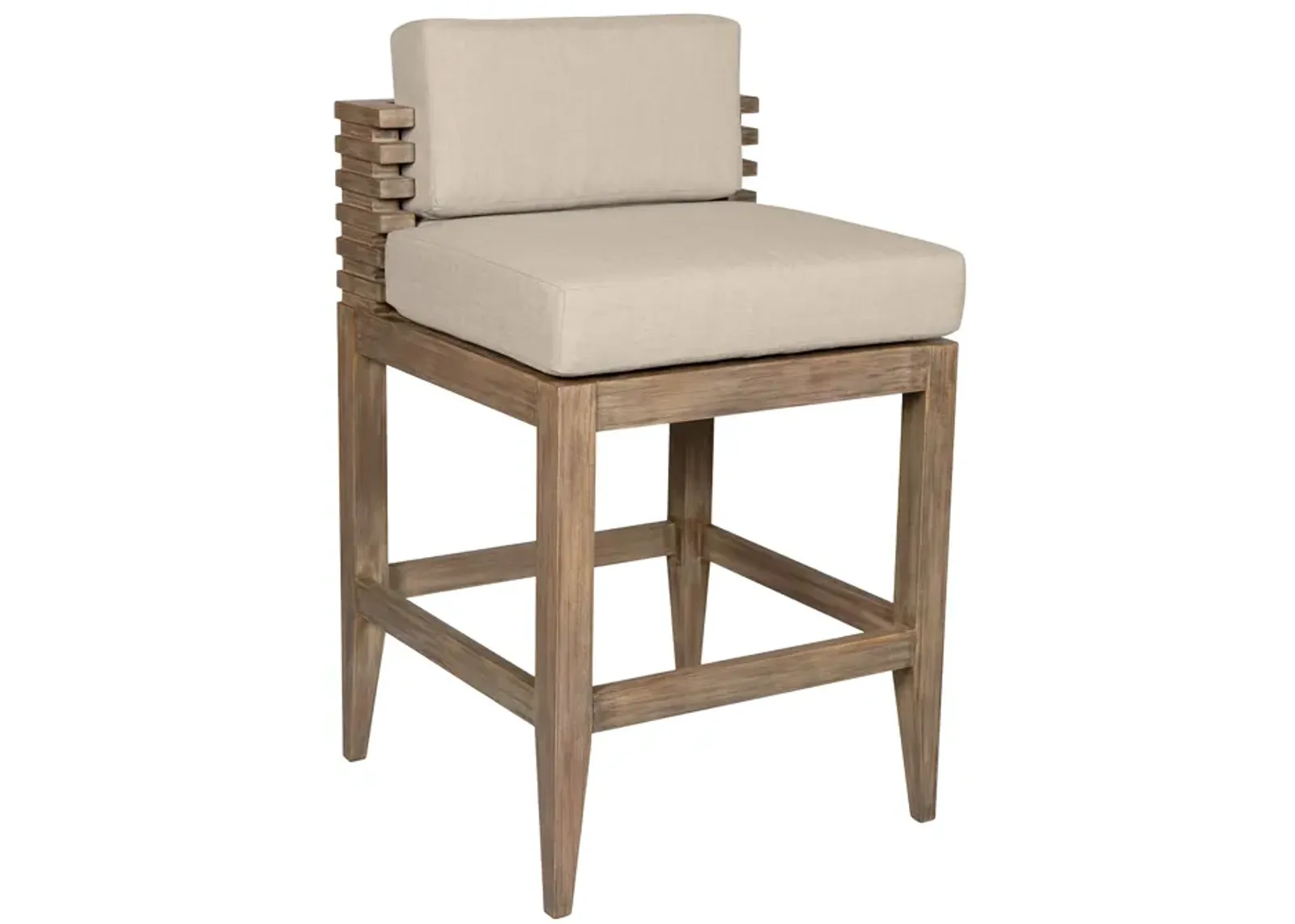 Vivid Outdoor Patio Bar Stool in Light Eucalyptus Wood with Taupe Olefin Cushions