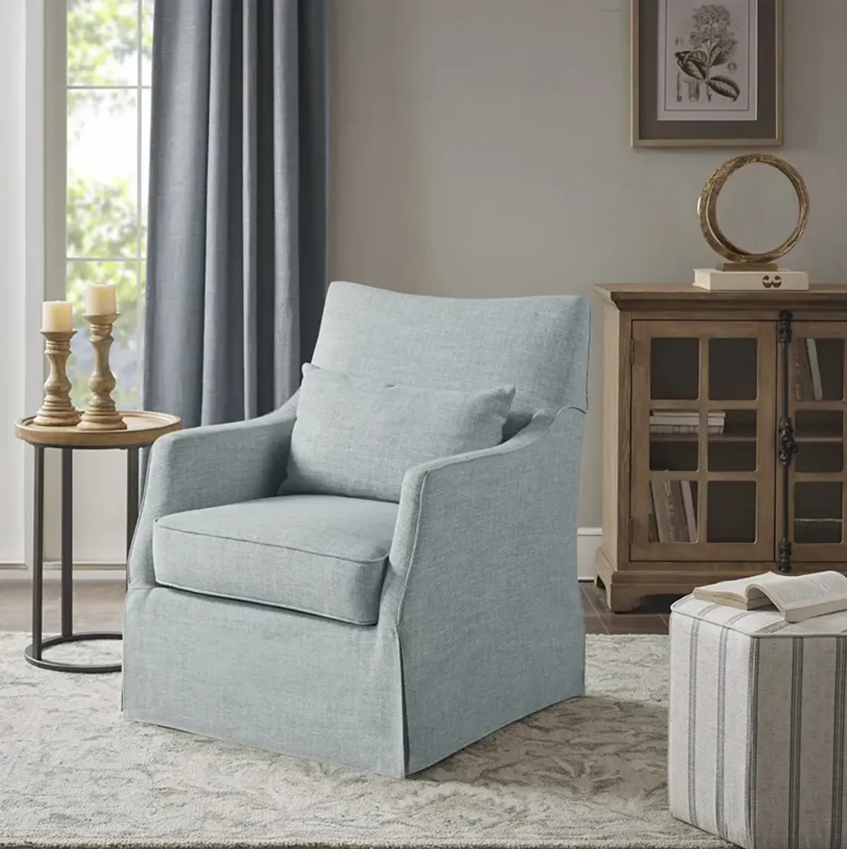 Martha Stewart London Light Blue Skirted Swivel Chair