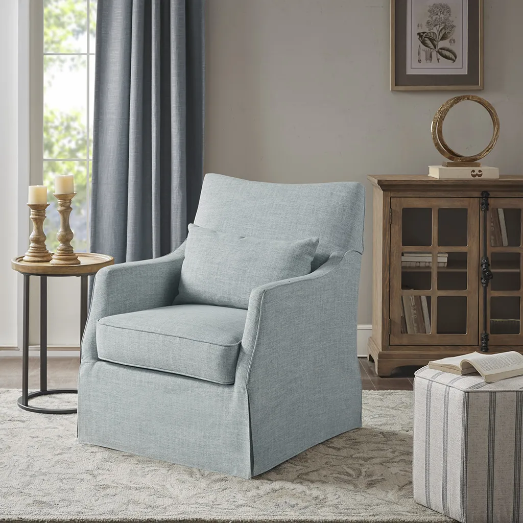 Martha Stewart London Light Blue Skirted Swivel Chair