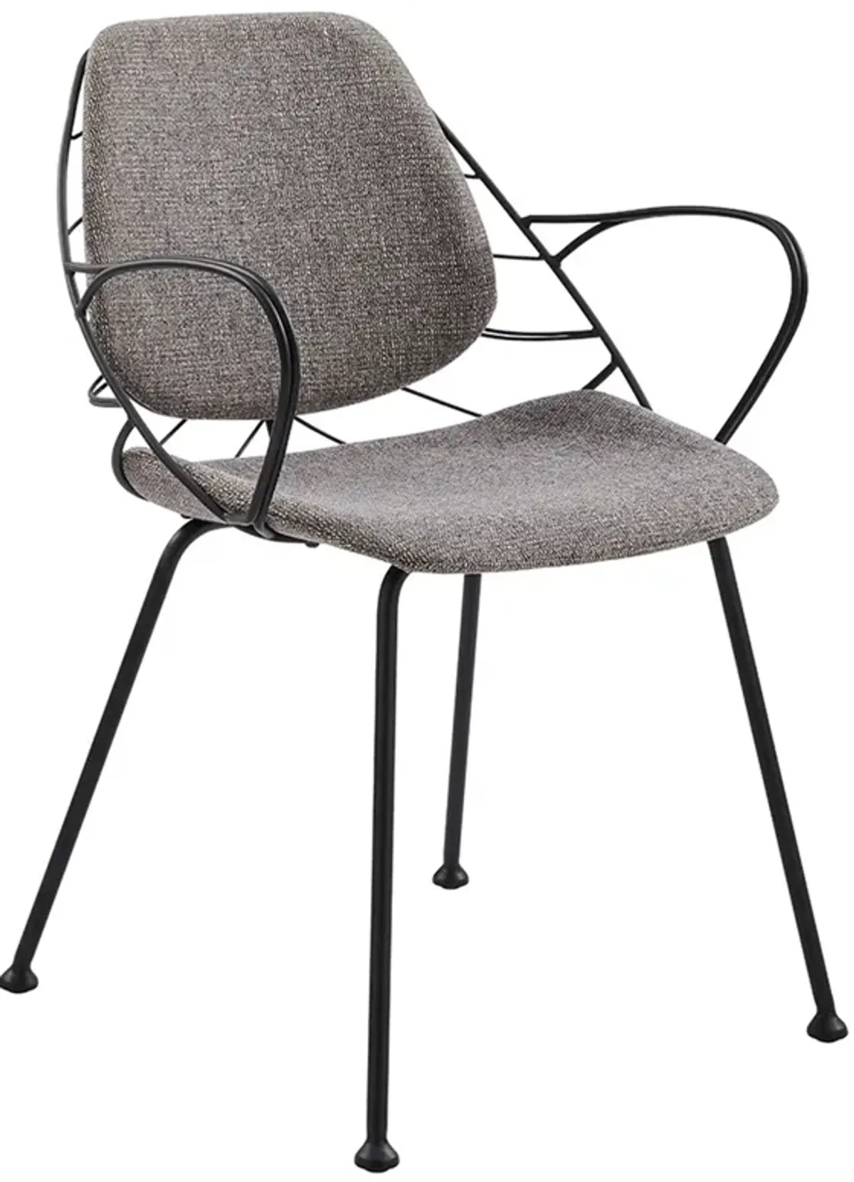 Linnea Armchair In Light Gray Fabric with Matte Black Frame and Legs - Set of 2