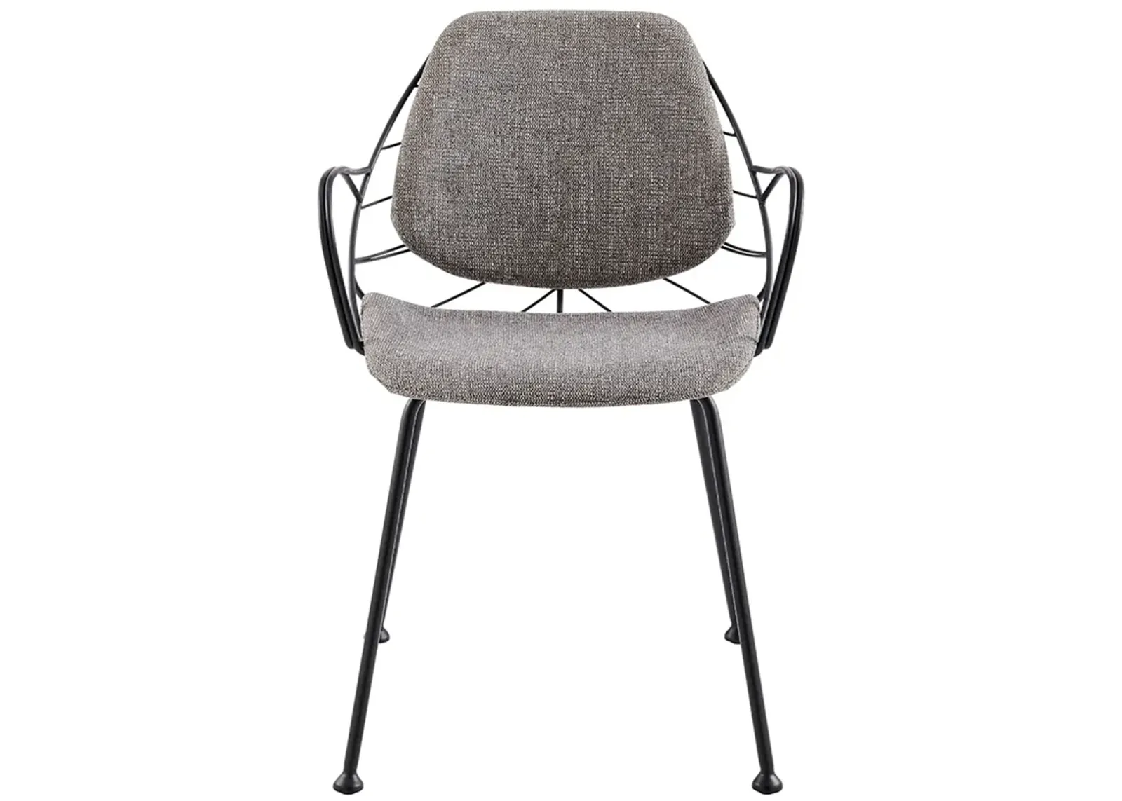 Linnea Armchair In Light Gray Fabric with Matte Black Frame and Legs - Set of 2