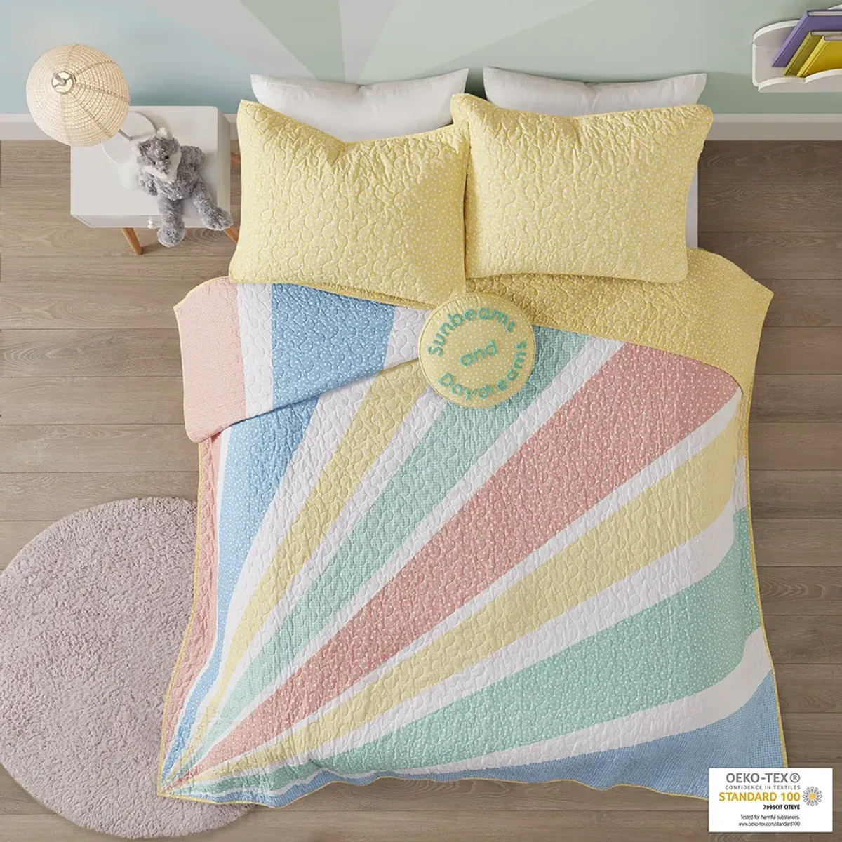 Urban Habitat Kids Rory Yellow Rainbow Sunburst Reversible Cotton Quilt Set with Throw Pillow