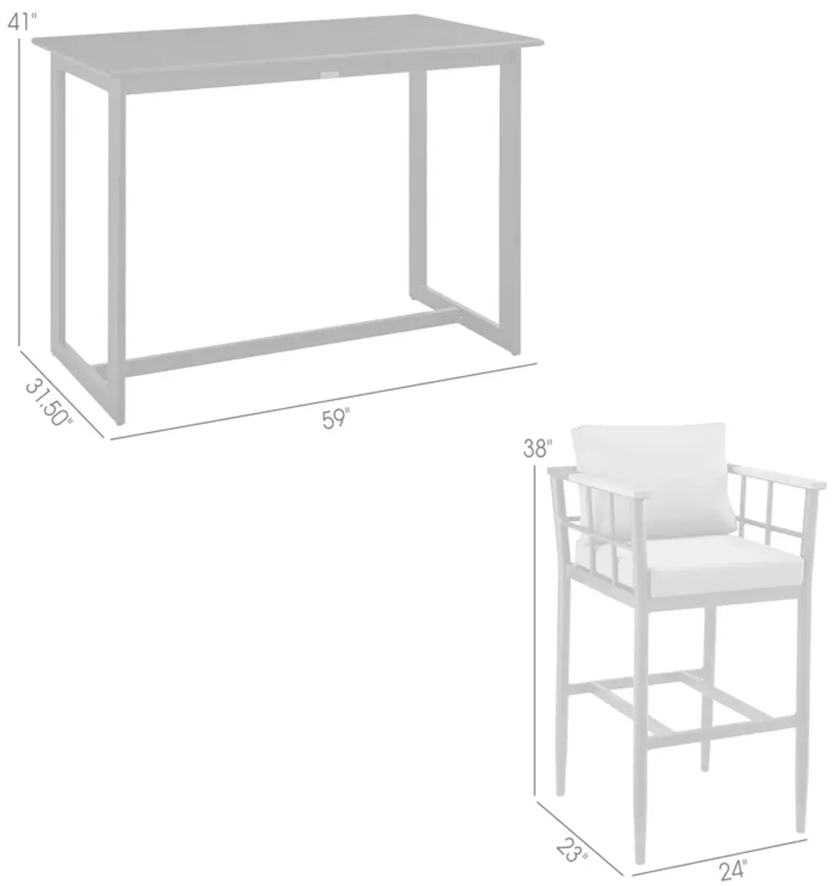 Wiglaf Outdoor Patio 5-Piece Bar Table Set in Aluminum with Gray Cushions