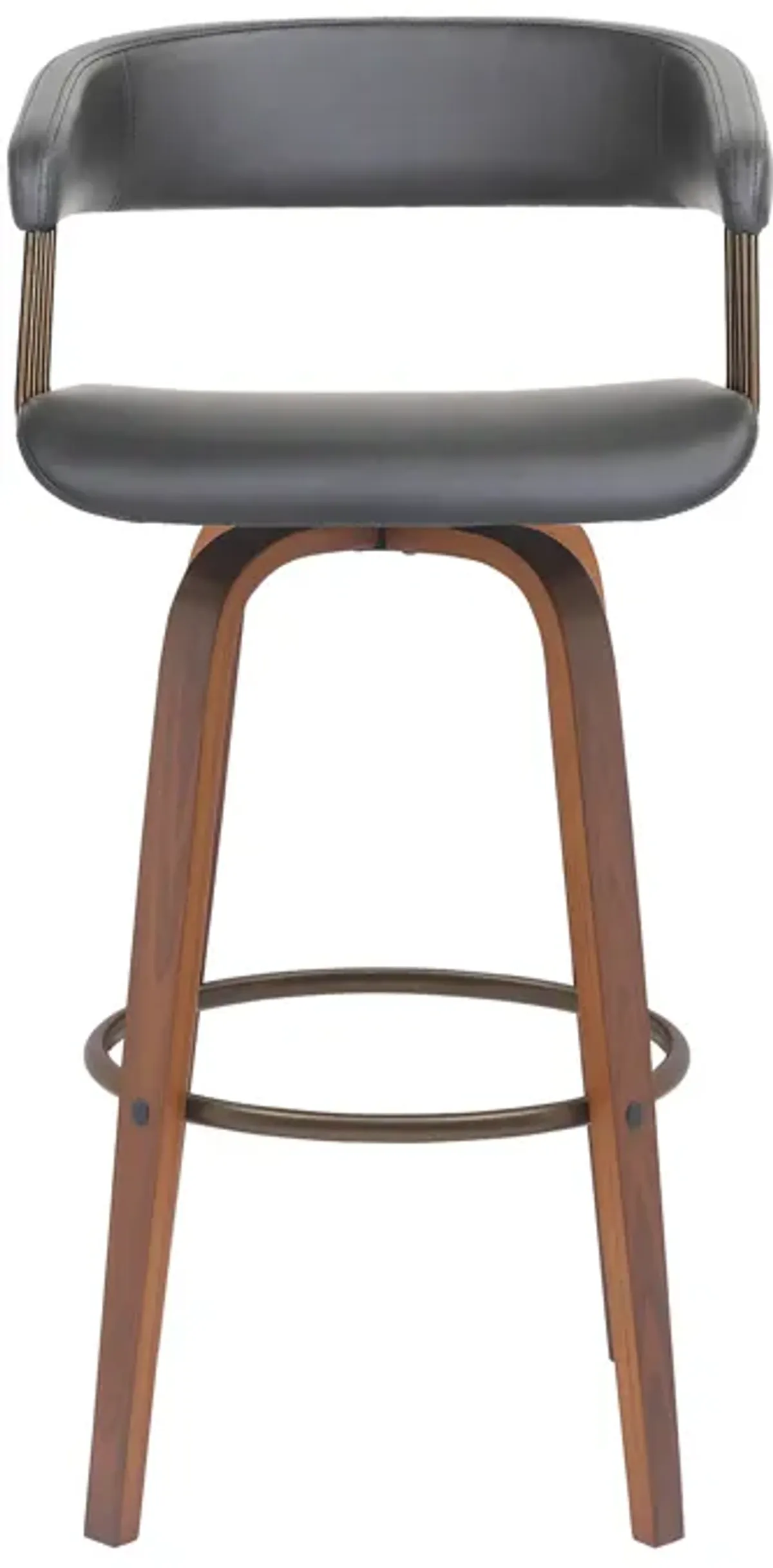 Topanga 26" Swivel Walnut Wood Counter Stool in Gray Faux Leather with Golden Bronze Metal