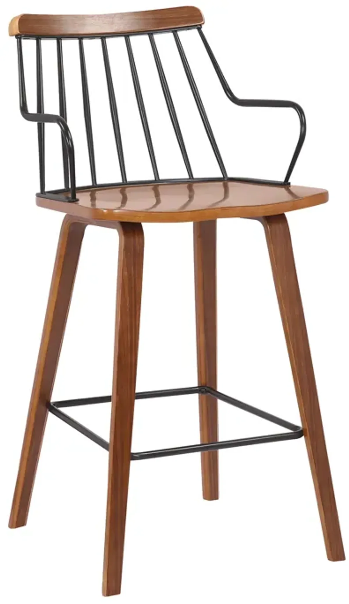 Micah Walnut and Metal Modern 26" Counter Height Bar Stool