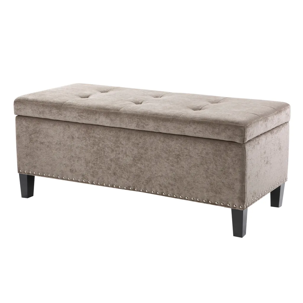 Madison Park Shandra II Taupe Tufted Top Soft Close Storage Bench