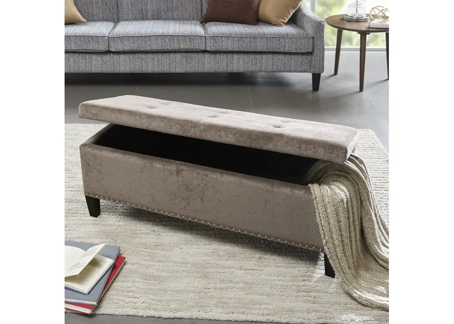 Madison Park Shandra II Taupe Tufted Top Soft Close Storage Bench