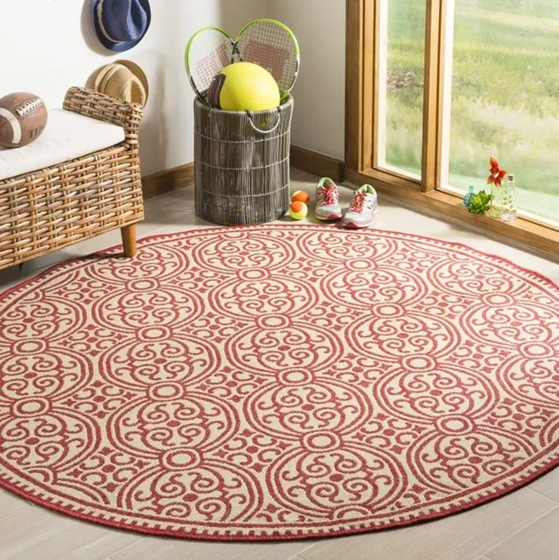 LINDEN 134 Collection LND134Q-6R Red / Creme 6'-7" X 6'-7" Round