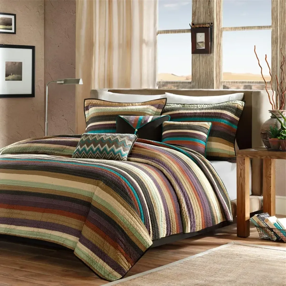 Madison Park Yosemite Multi Reversible Quilt Set with Throw Pillows