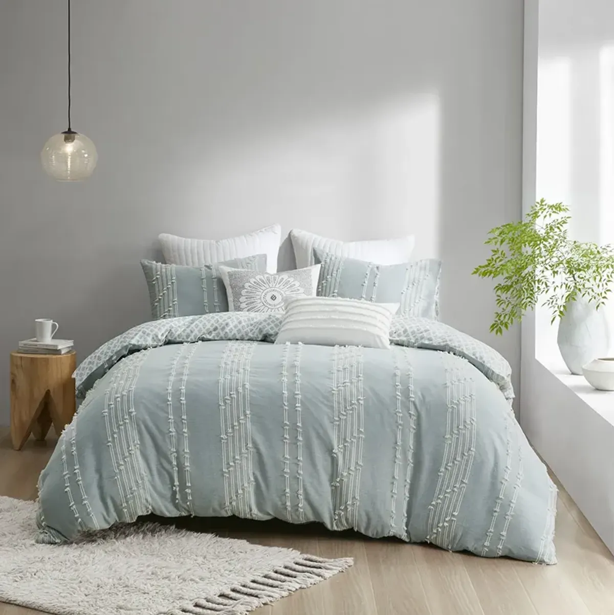 INK+IVY Kara Aqua 3 Piece Cotton Jacquard Duvet Cover Set