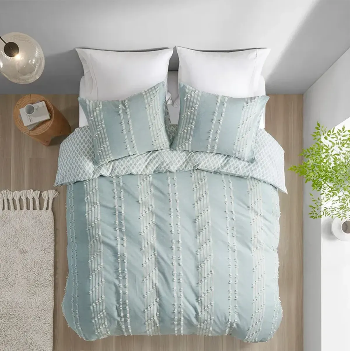 INK+IVY Kara Aqua 3 Piece Cotton Jacquard Duvet Cover Set