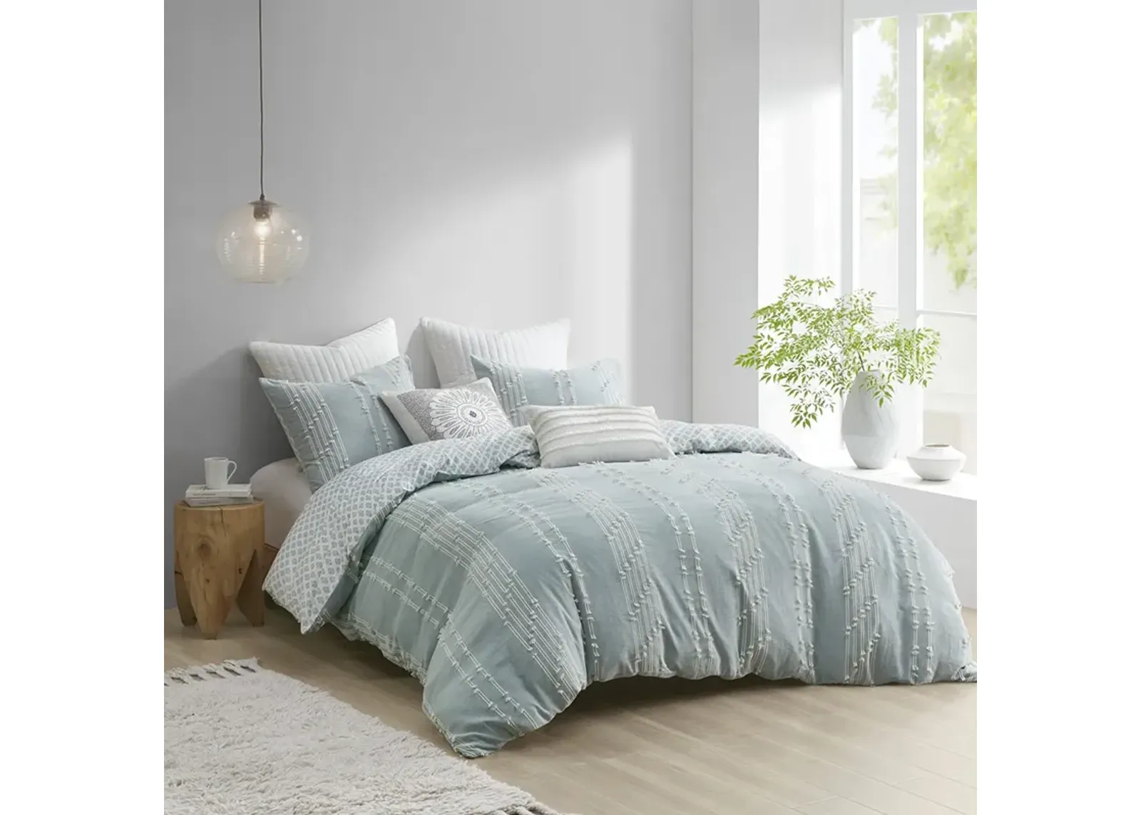 INK+IVY Kara Aqua 3 Piece Cotton Jacquard Duvet Cover Set