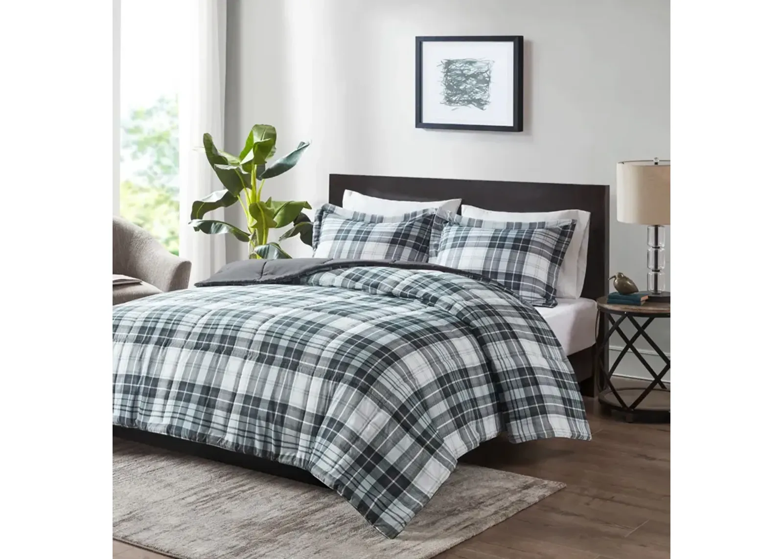 Madison Park Essentials Parkston Black/White 3M Scotchgard Down Alternative All Season Comforter Set