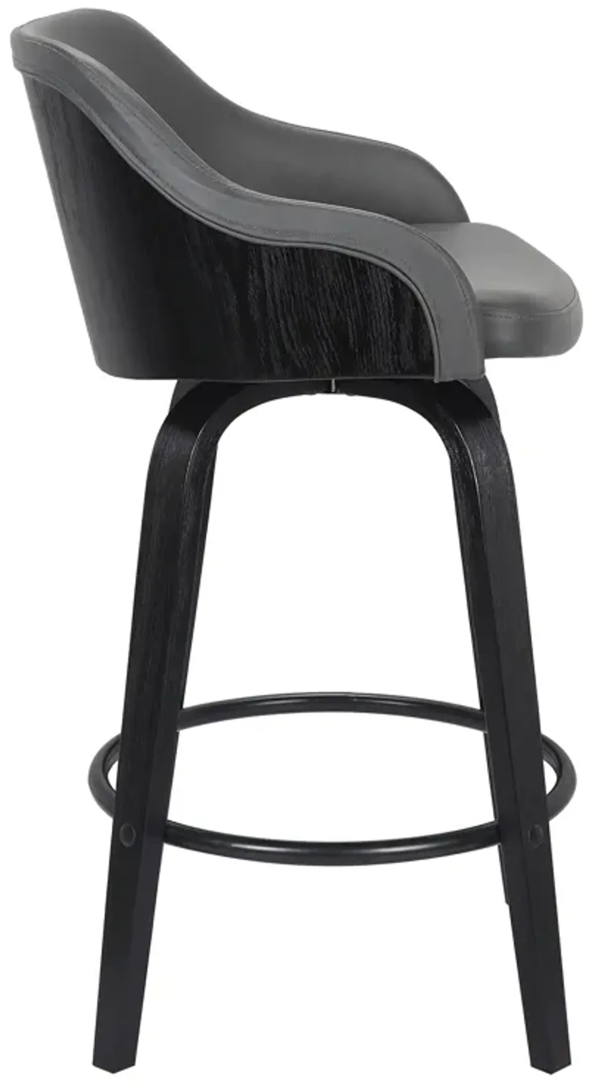 Alec 30" Bar Height Swivel Grey Faux Leather and Black Wood Bar Stool