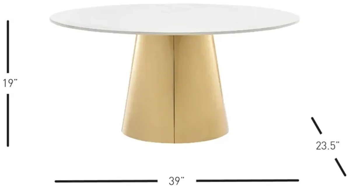 Vinessa Ceramic Top Oval Coffee Table w/ Brushed Stainless Steel Base, Marble White/ Gold (Top)