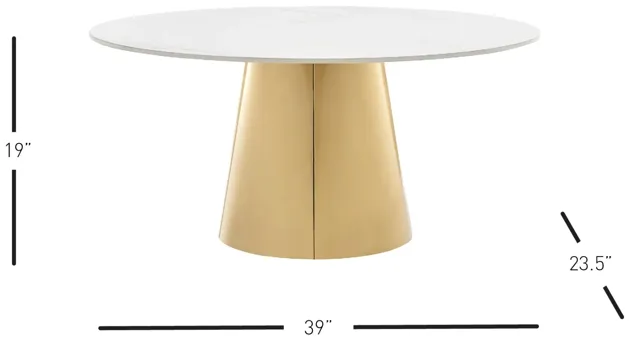 Vinessa Ceramic Top Oval Coffee Table w/ Brushed Stainless Steel Base, Marble White/ Gold (Top)