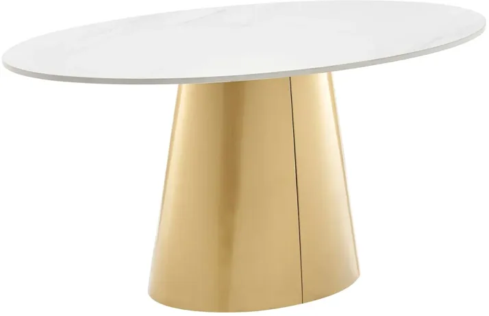 Vinessa Ceramic Top Oval Coffee Table w/ Brushed Stainless Steel Base, Marble White/ Gold (Top)