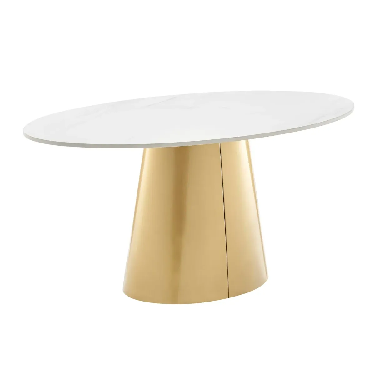 Vinessa Ceramic Top Oval Coffee Table w/ Brushed Stainless Steel Base, Marble White/ Gold (Top)