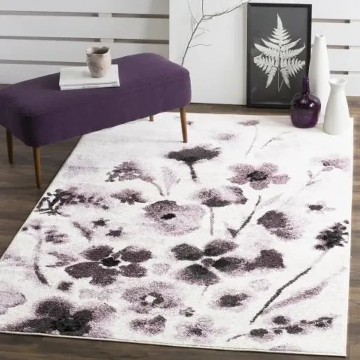 Adirondack Contemporary Ivory / Purple 3' X 5' Powerloomed Rug