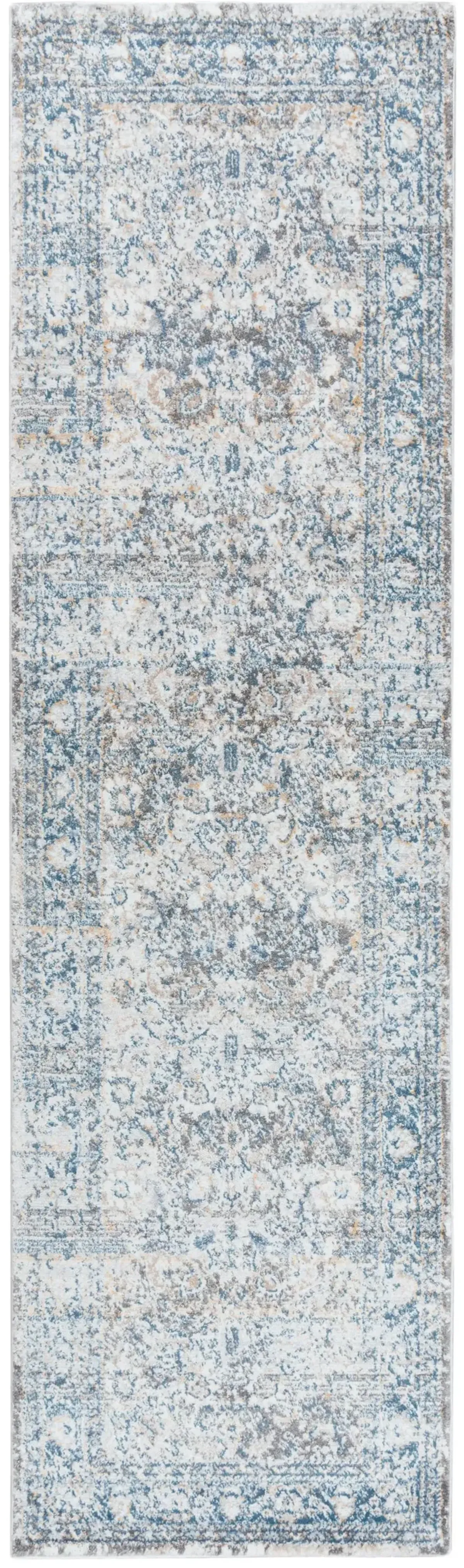 Bristol Beige/Blue All over Polypropylene/Polyester 2'7" x 8' Runner Rug