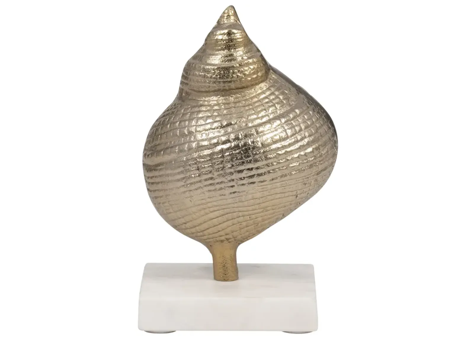 Metal, 7" Banded Shell On Marble Base, Champagne