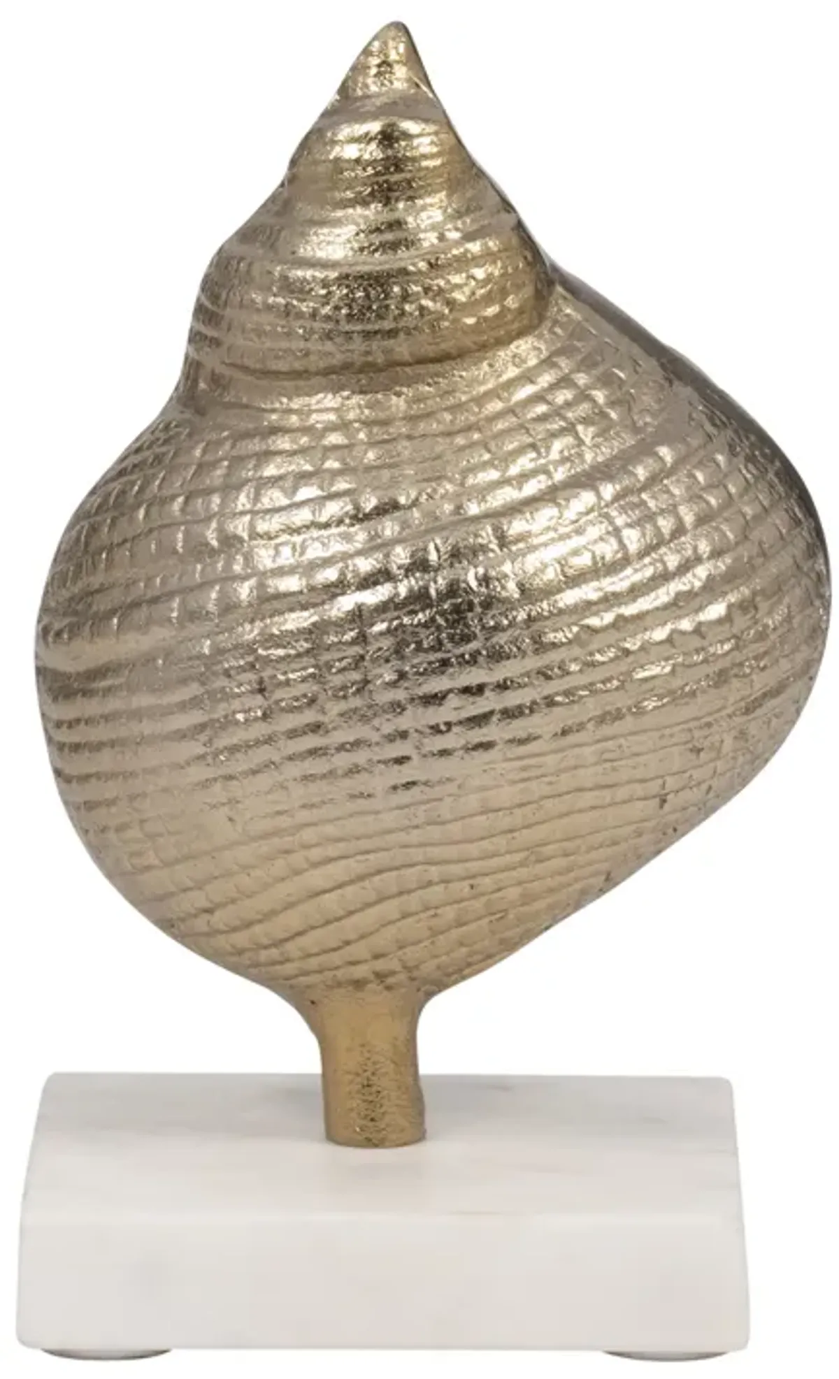 Metal, 7" Banded Shell On Marble Base, Champagne