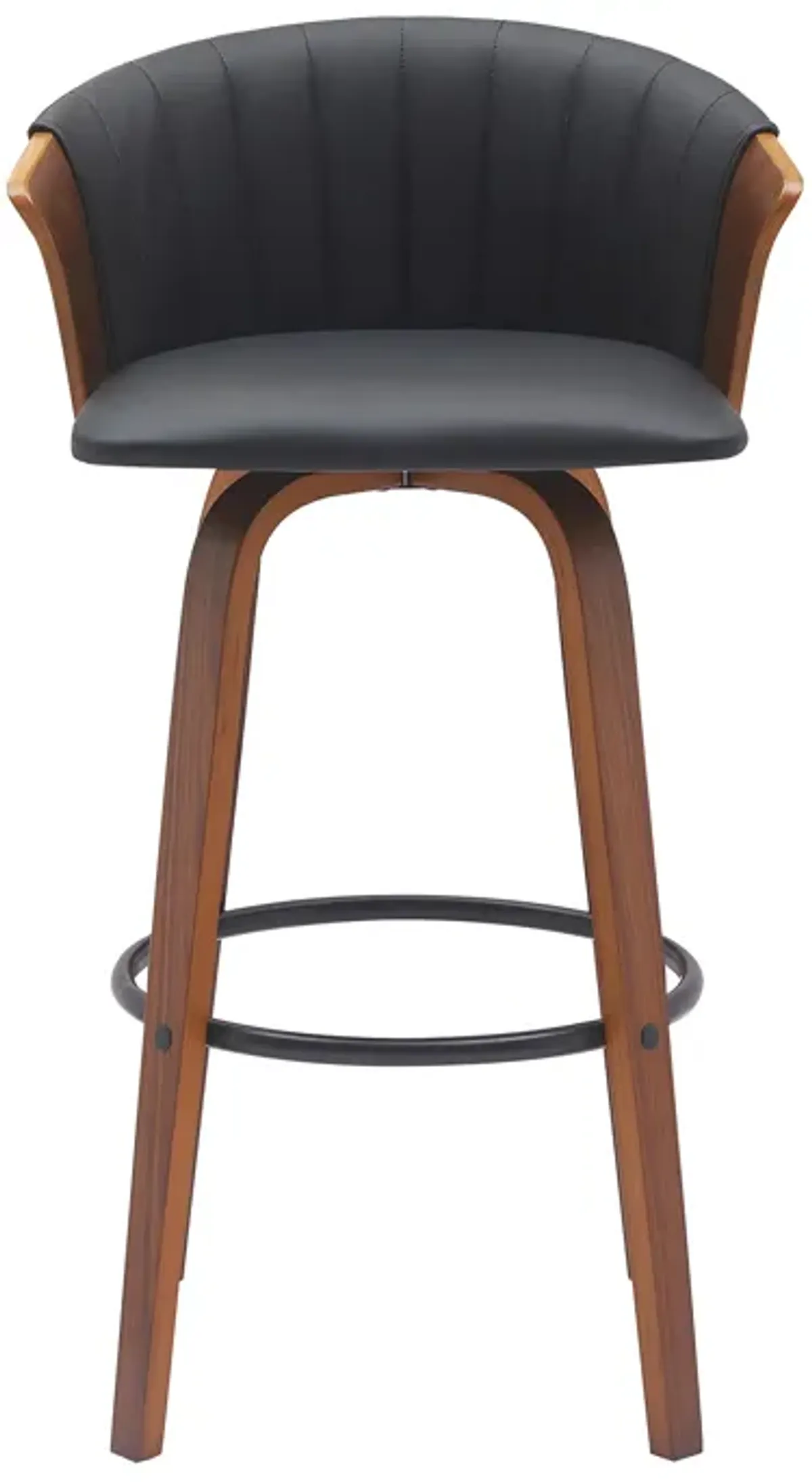 Diana 30" Swivel Walnut Wood Bar Stool in Black Faux Leather