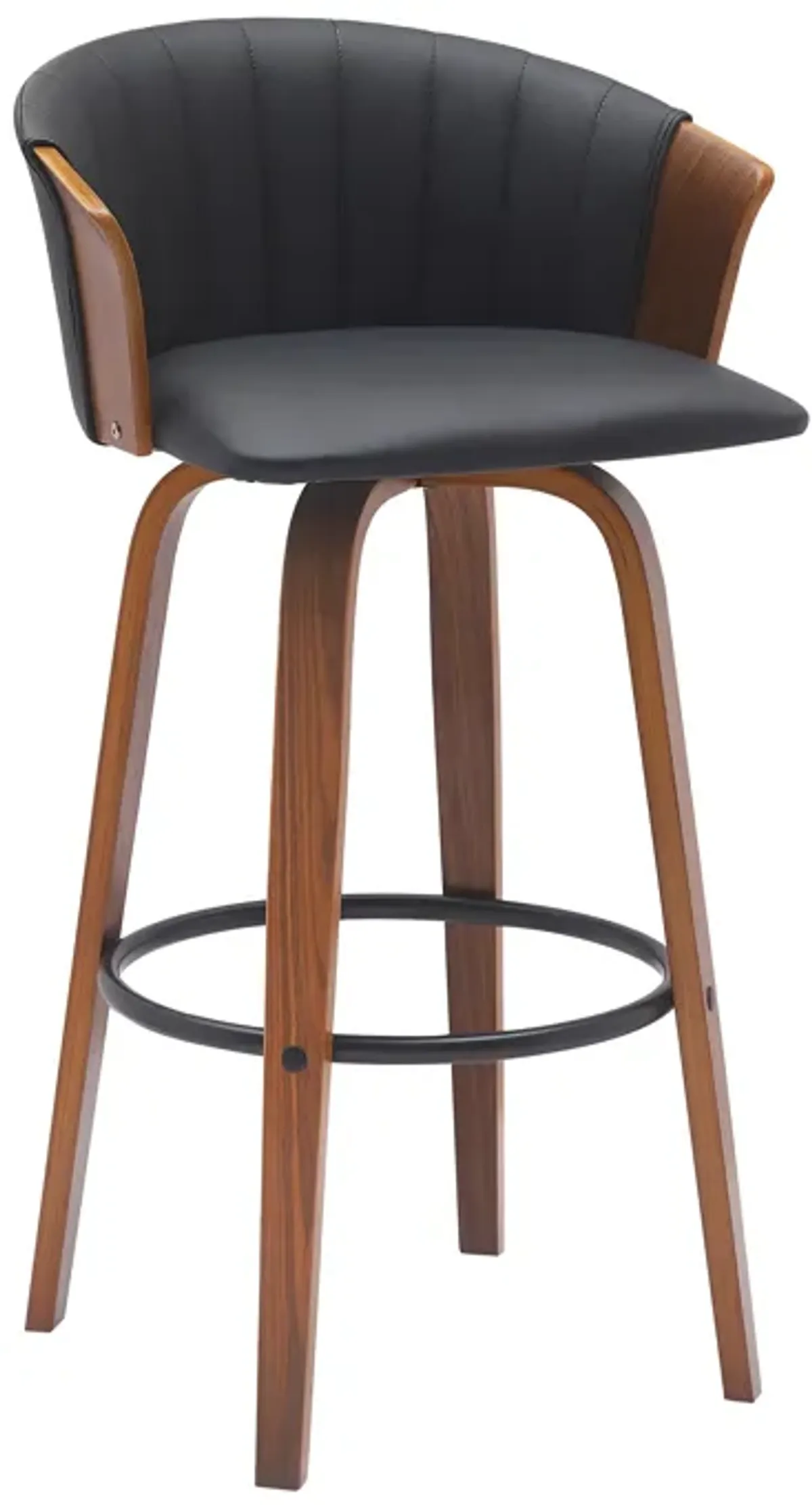 Diana 30" Swivel Walnut Wood Bar Stool in Black Faux Leather