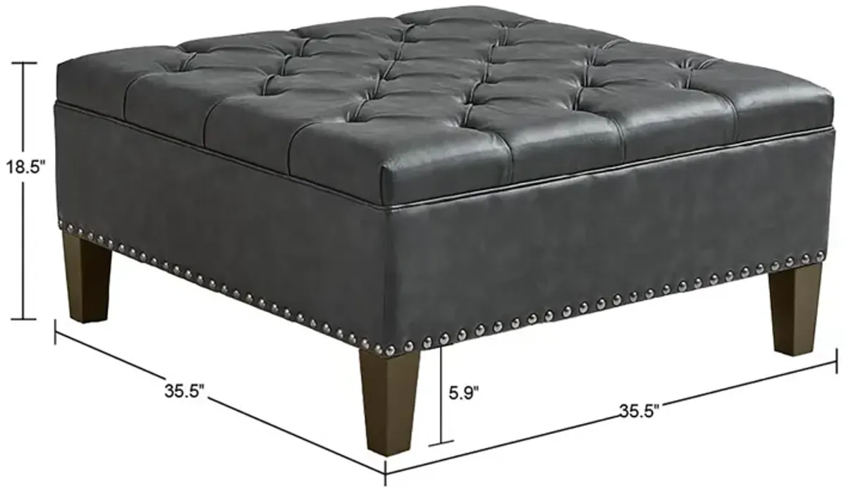 Madison Park Lindsey Charcoal Tufted Square Cocktail Ottoman