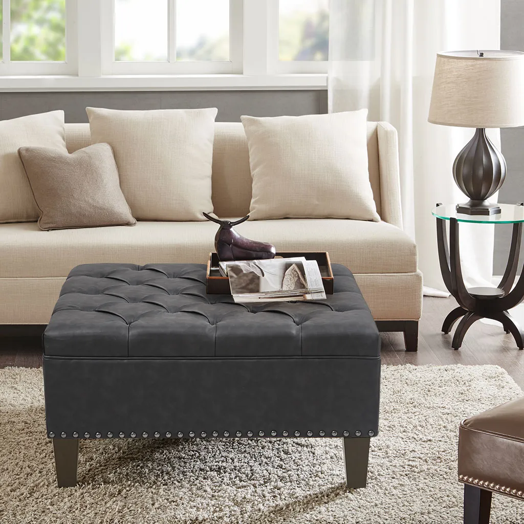 Madison Park Lindsey Charcoal Tufted Square Cocktail Ottoman