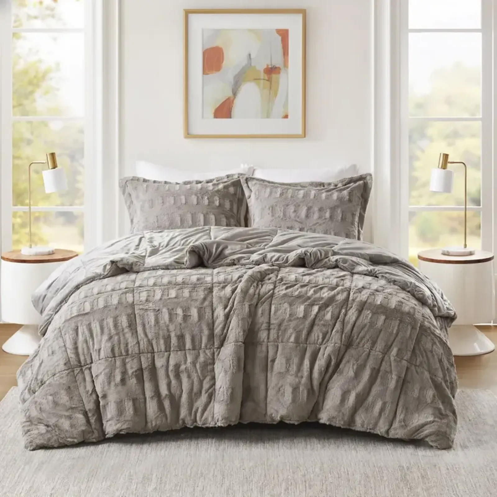 Solid Faux Fur Comforter Mini Set