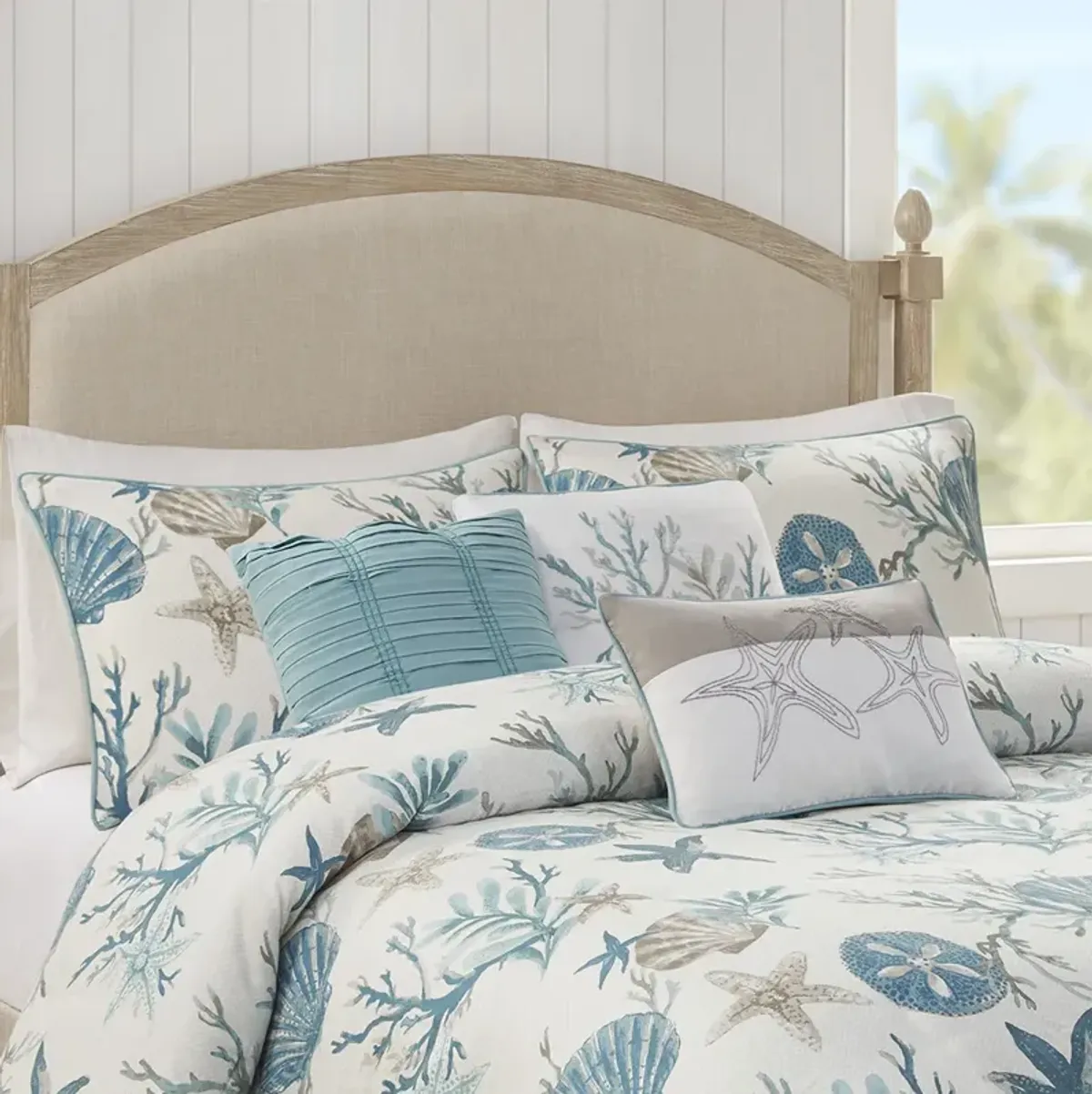 Madison Park Pebble Beach Aqua 6 Piece Cotton Sateen Duvet Cover Set