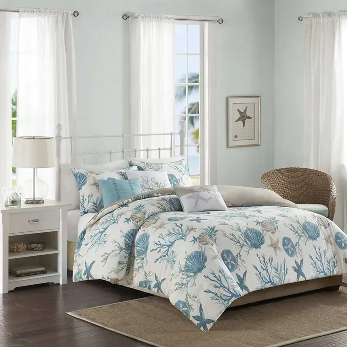 Madison Park Pebble Beach Aqua 6 Piece Cotton Sateen Duvet Cover Set