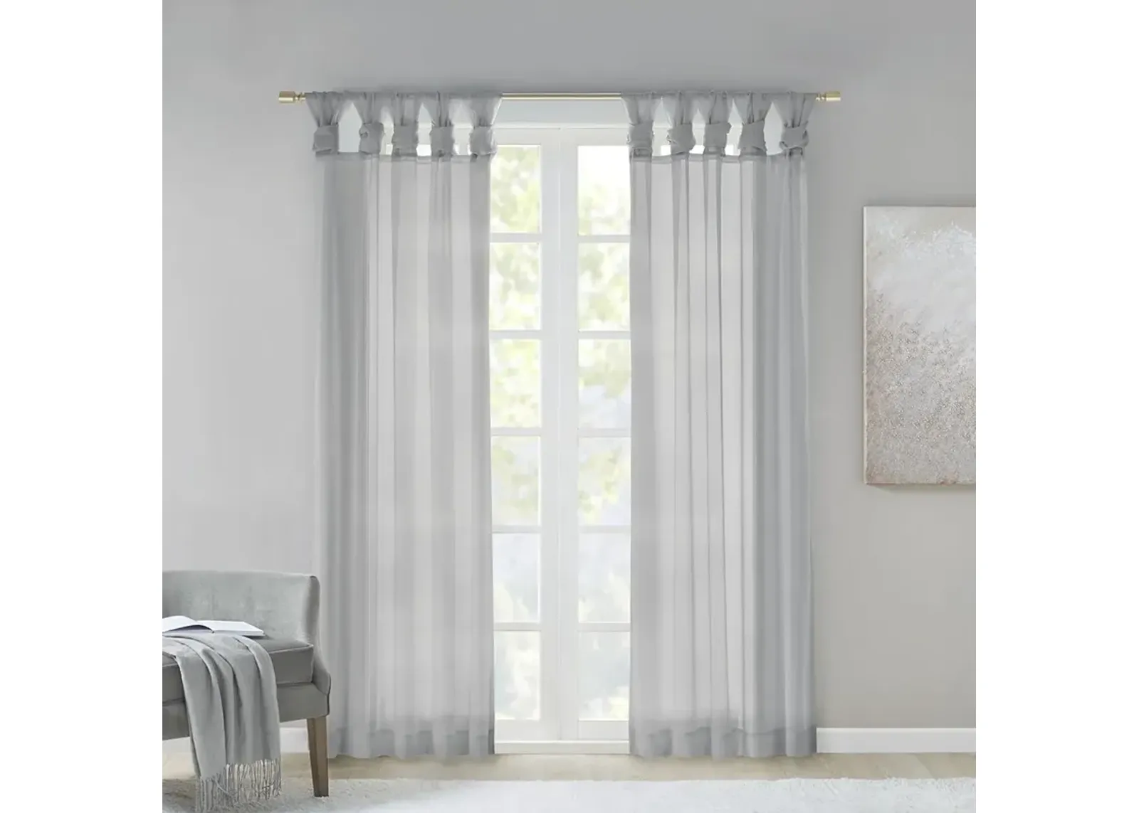 Madison Park Ceres Light Grey Twist Tab Voile Sheer Window Pair