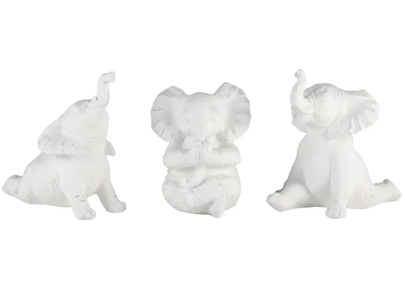 Resin, S/3 6" Stone Look Yoga Elephant, White