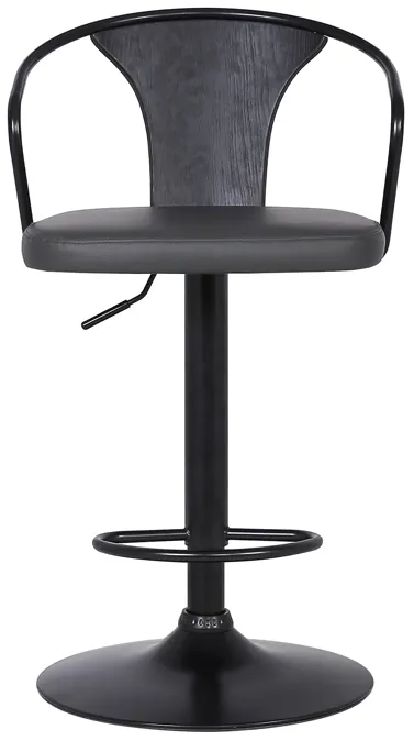 Eagle Adjustable Height Swivel Grey Faux Leather and Black Wood Bar Stool with Black Metal Base