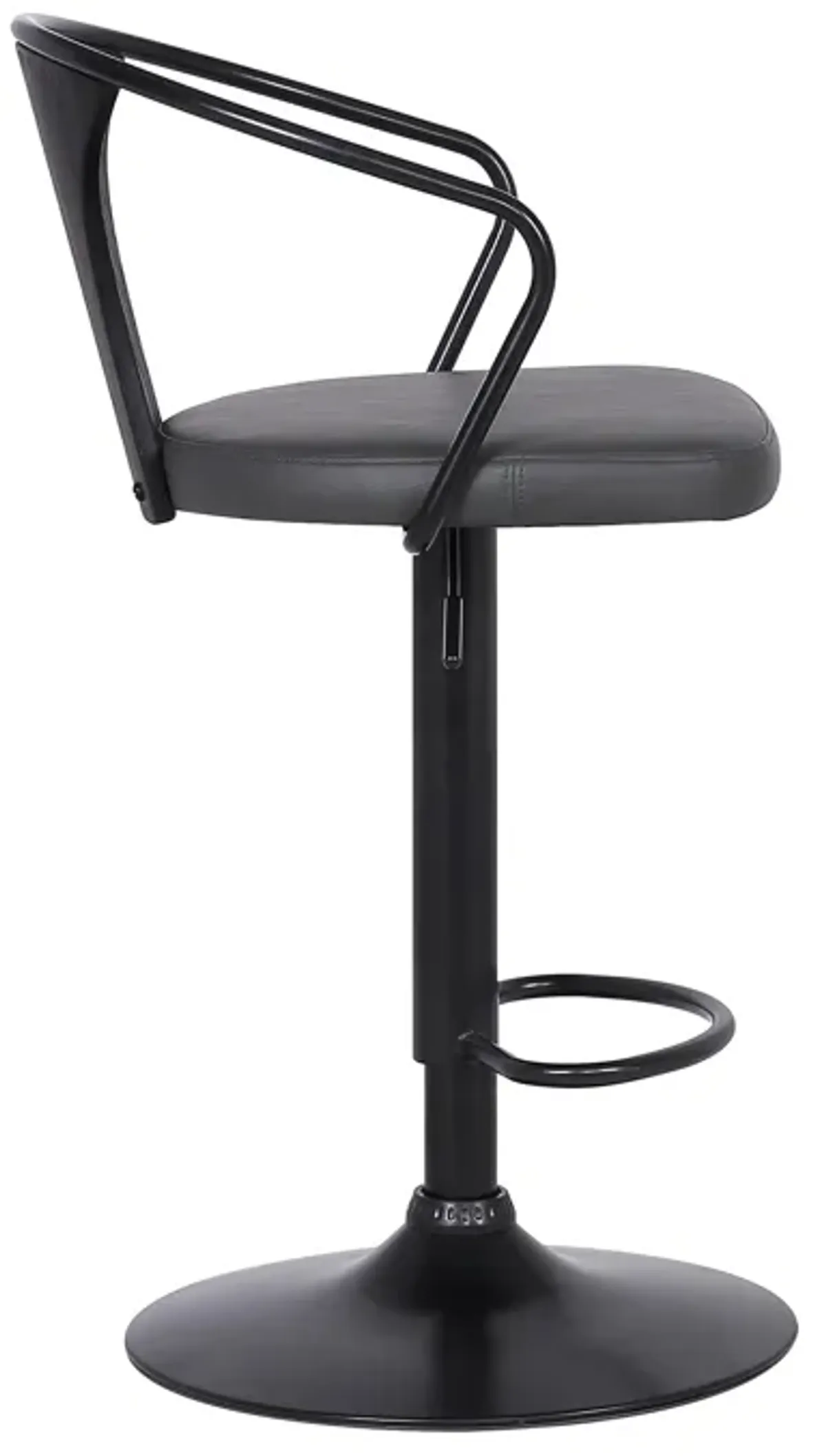 Eagle Adjustable Height Swivel Grey Faux Leather and Black Wood Bar Stool with Black Metal Base