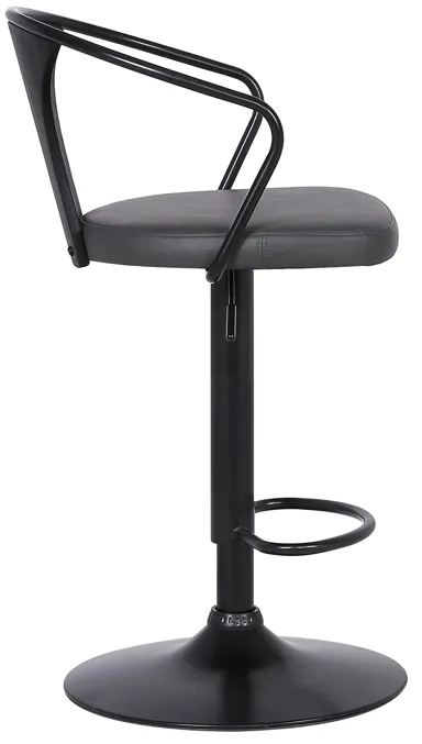 Eagle Adjustable Height Swivel Grey Faux Leather and Black Wood Bar Stool with Black Metal Base