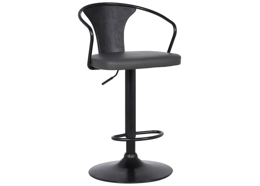 Eagle Adjustable Height Swivel Grey Faux Leather and Black Wood Bar Stool with Black Metal Base