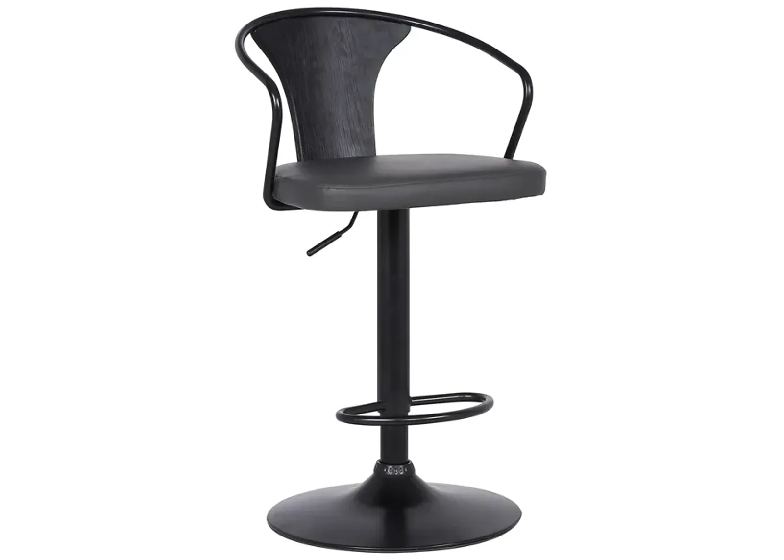 Eagle Adjustable Height Swivel Grey Faux Leather and Black Wood Bar Stool with Black Metal Base