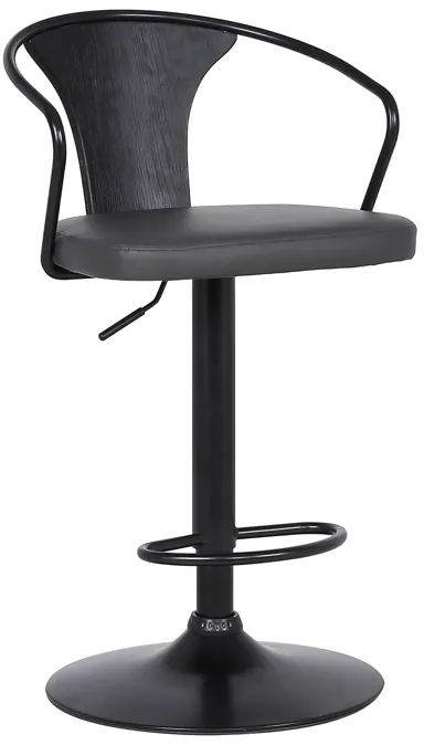 Eagle Adjustable Height Swivel Grey Faux Leather and Black Wood Bar Stool with Black Metal Base