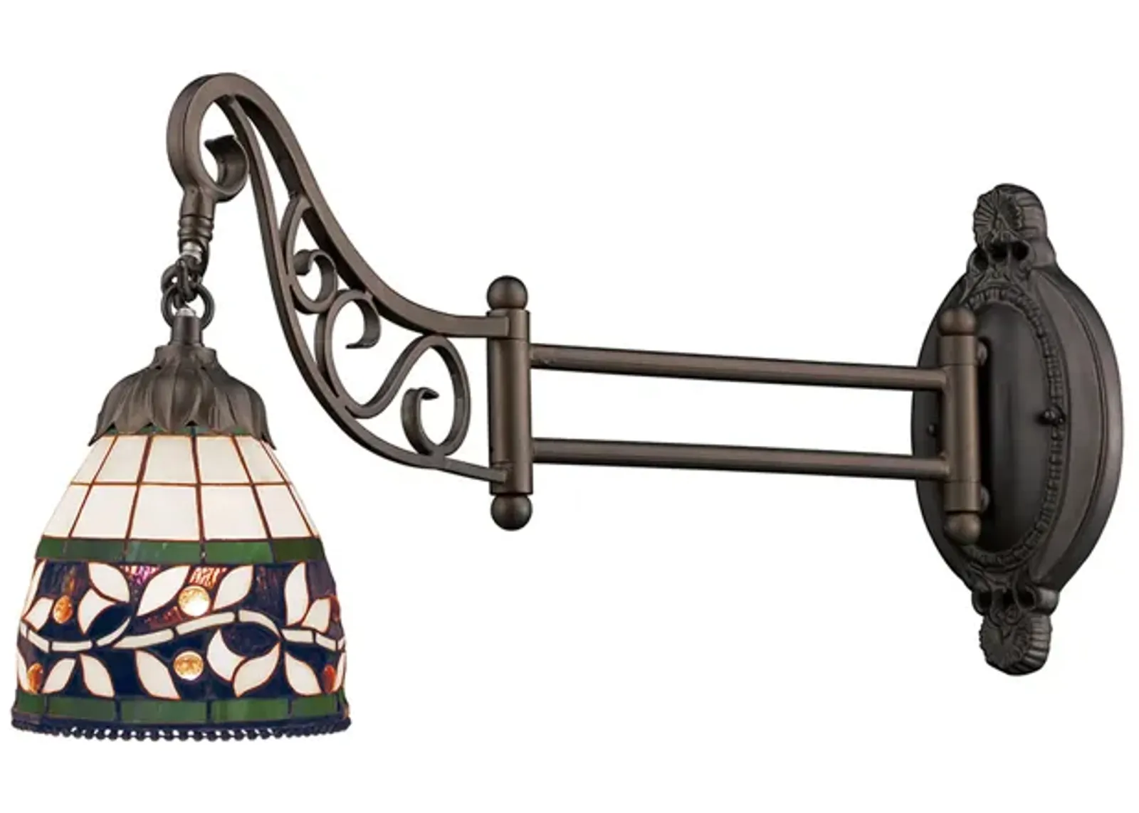 Mix-N-Match 1-Light Swingarm Wall Lamp in Tiffany Bronze and Tiffany Style Glass - Includes LED Bulb