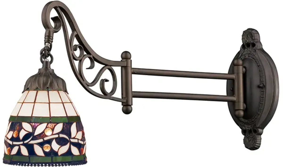 Mix-N-Match 1-Light Swingarm Wall Lamp in Tiffany Bronze and Tiffany Style Glass - Includes LED Bulb