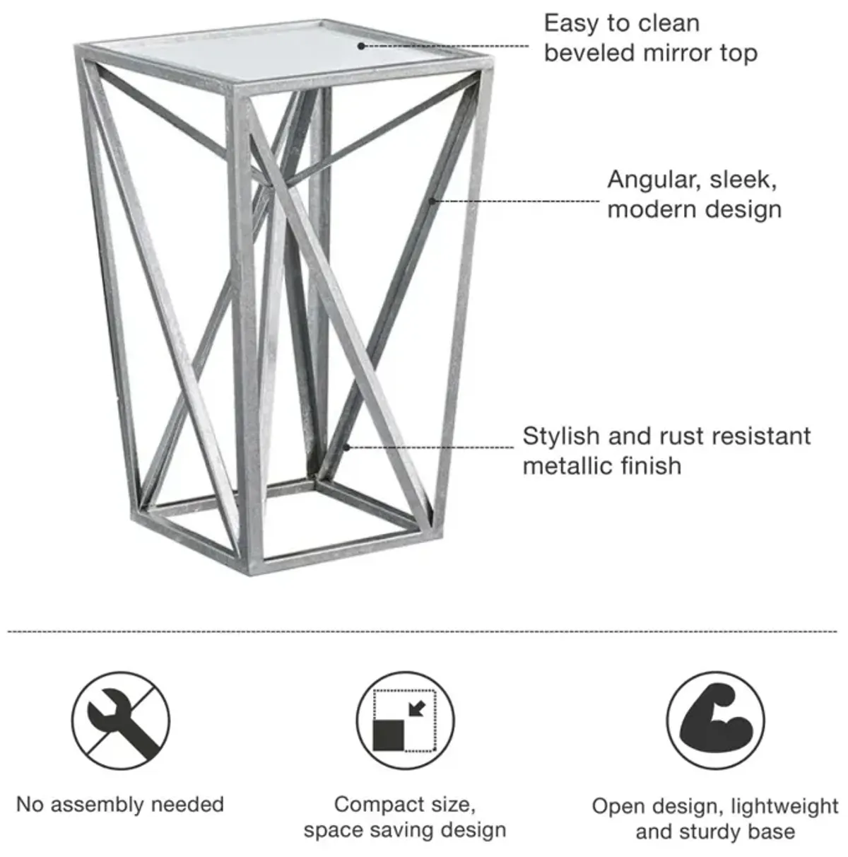 Madison Park Zee Silver Angular Mirror Accent Table