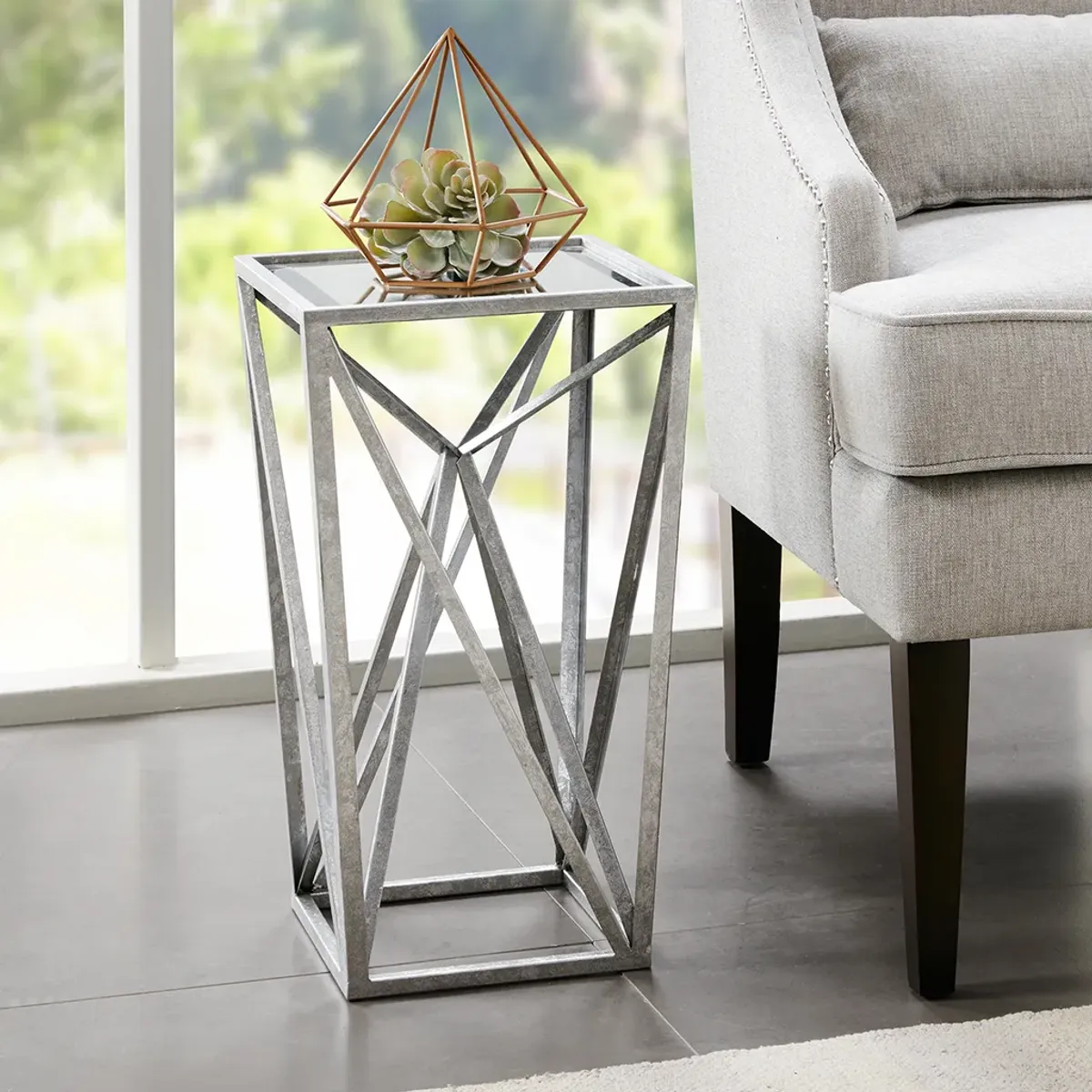 Madison Park Zee Silver Angular Mirror Accent Table