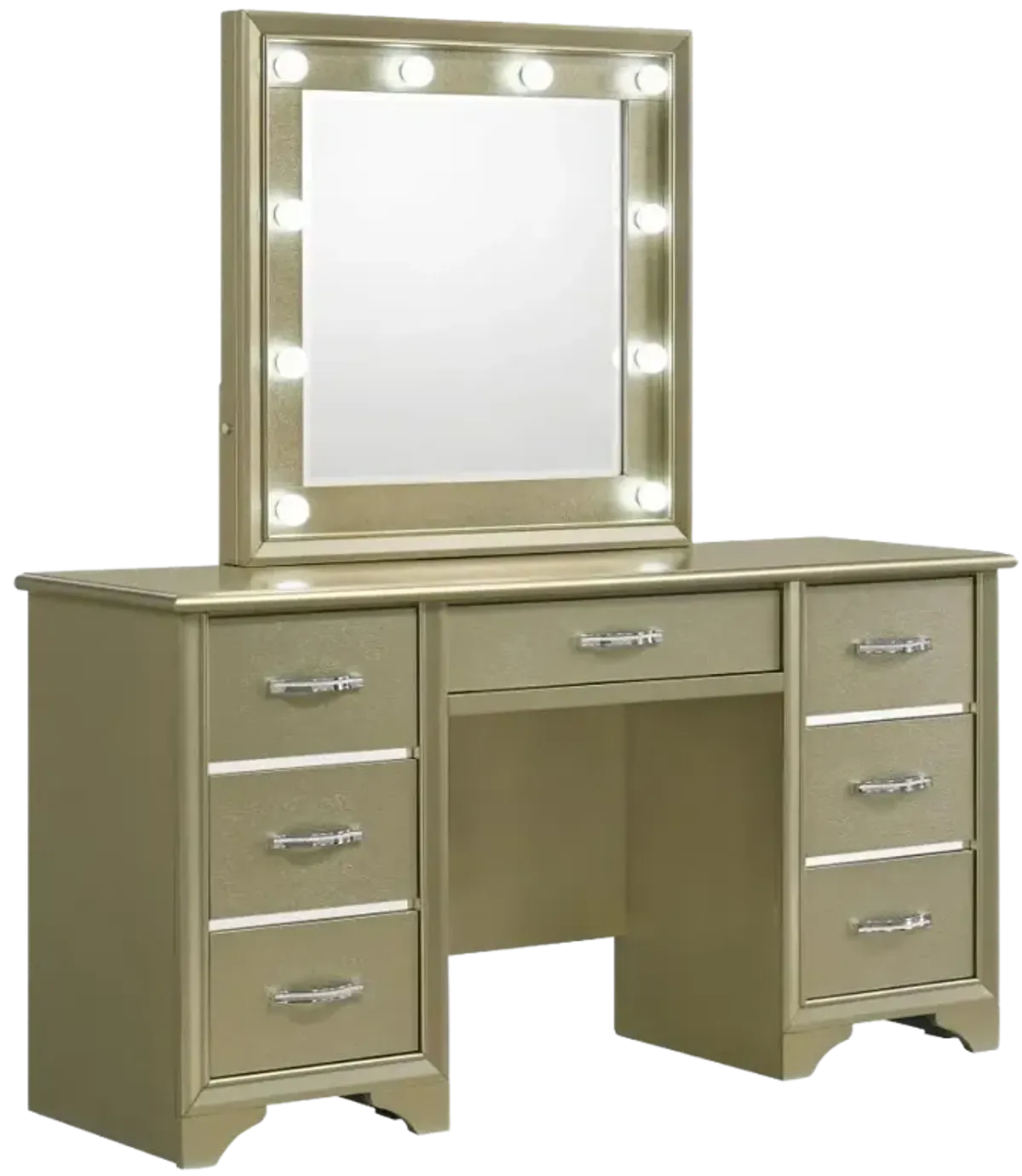 Beaumont 7-drawer Vanity Desk with Lighting Mirror Champagne