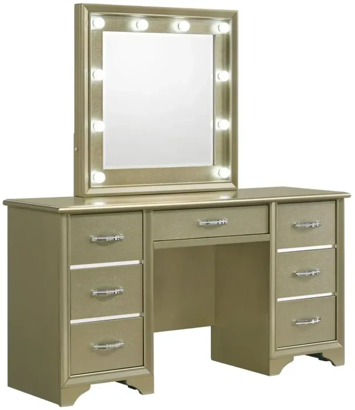 Beaumont 7-drawer Vanity Desk with Lighting Mirror Champagne